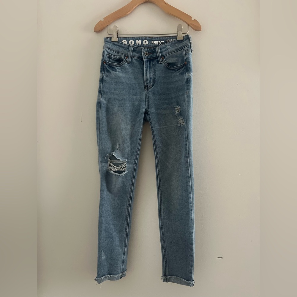 S.O.N.G. Perfect Distressed High Rise Skinny Ankle Super Soft Stretch Sz 1/25